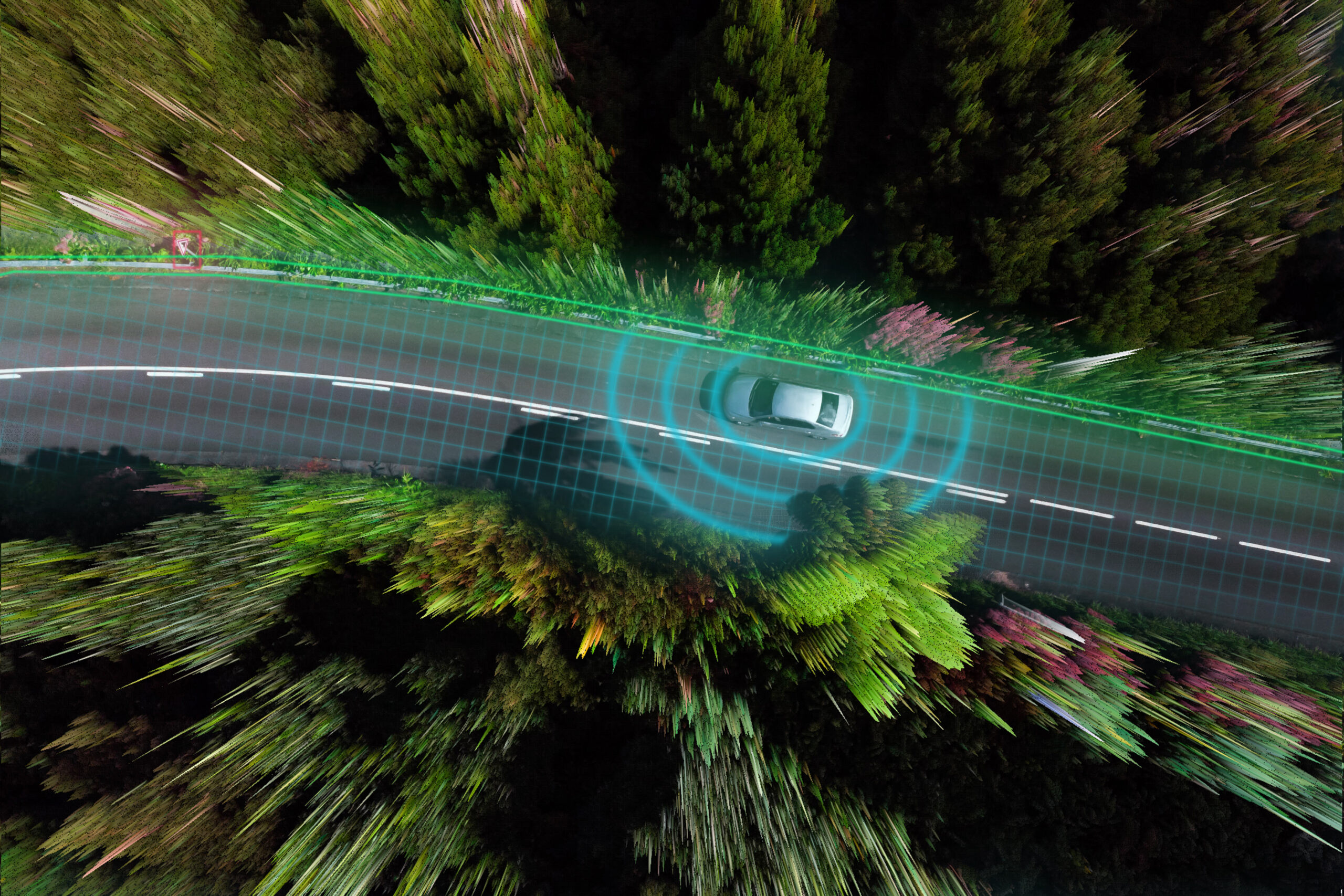 Modern car with the future technology of self-driving and safety technology.