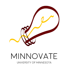 Logo featuring a stylized maroon lightbulb with a yellow filament, above the words "MINNOVATE" and "University of Minnesota" in black text.