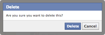 A pop-up window with the title "Delete" asks, "Are you sure you want to delete this?" and has two buttons: "Delete" and "Cancel.