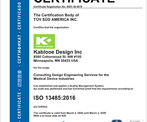 Kablooe ISO 13485 Certificate